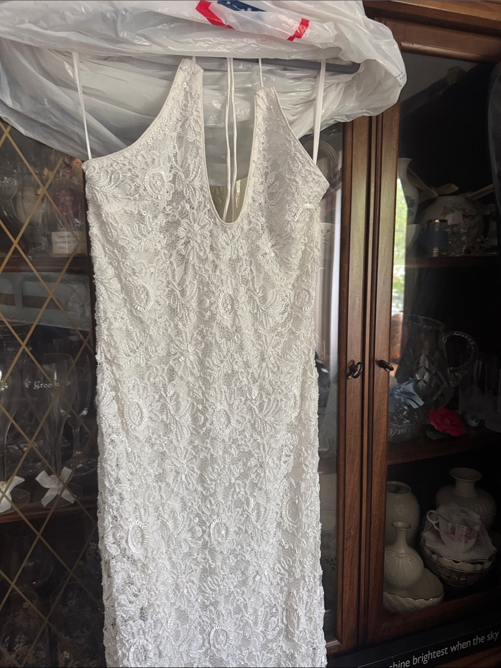 Lovers + Friends White Lace Halter Sheath Dress